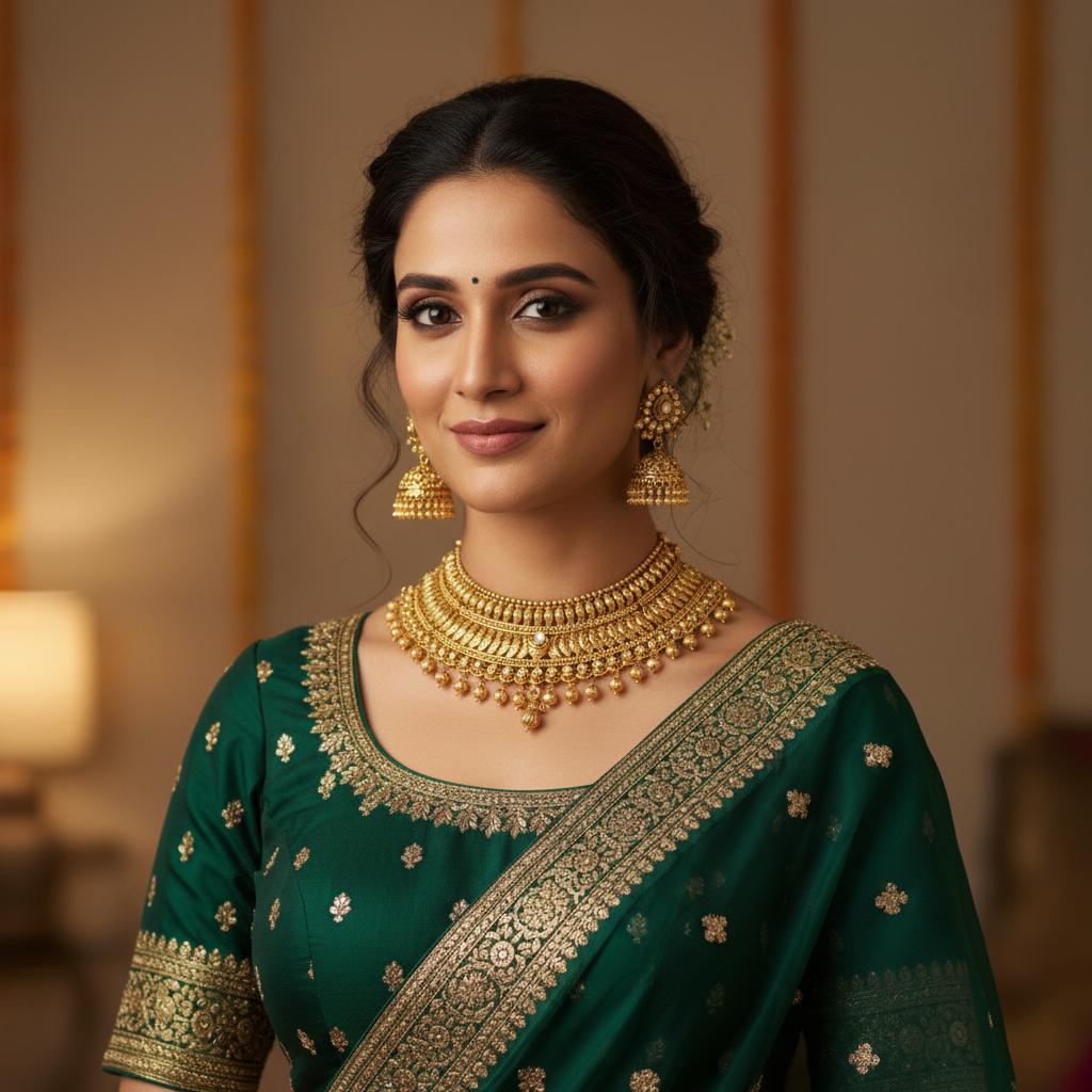 Antique Gold Plated Temple Necklace & Earring Set