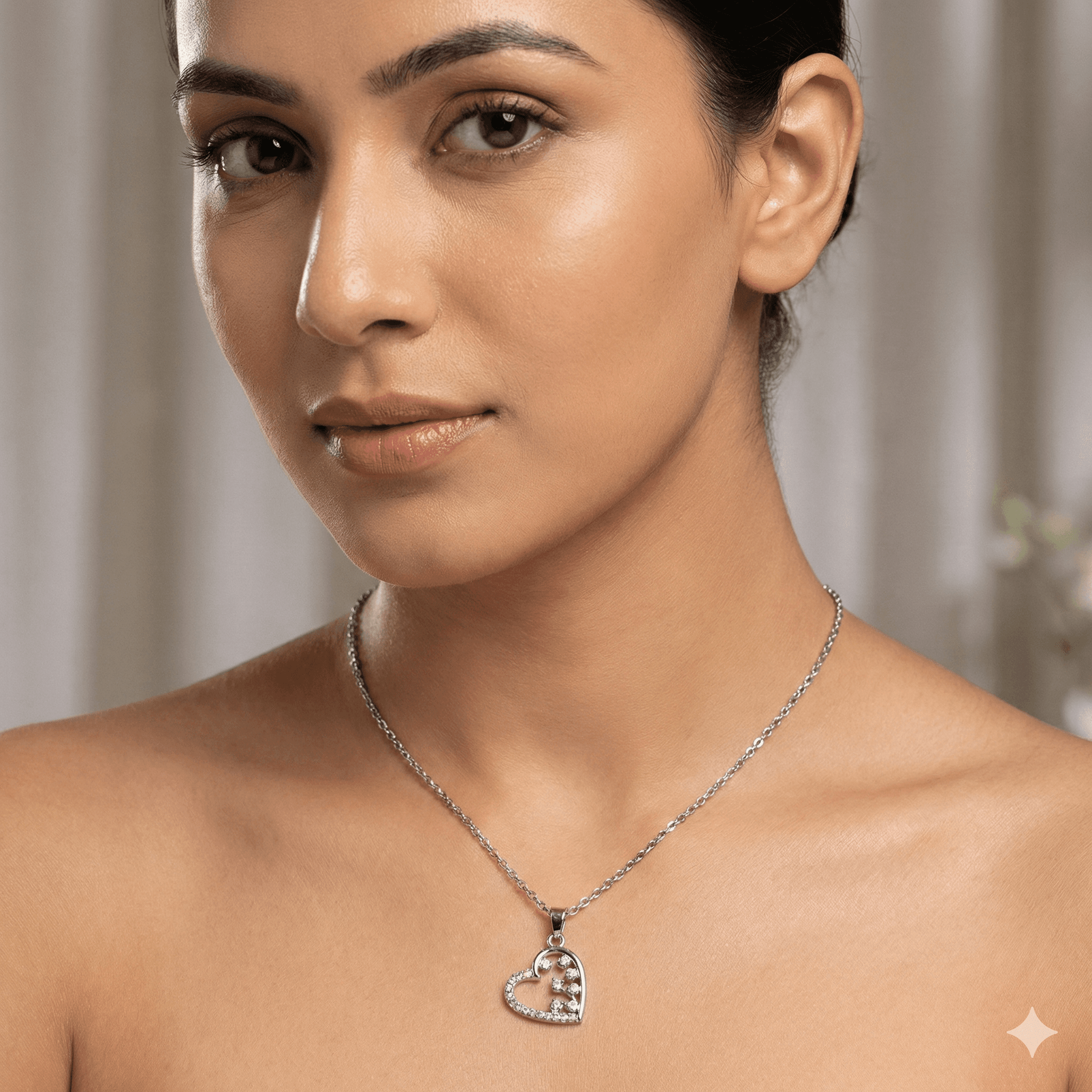 Silver Tone Heart Pendant Chain for Women